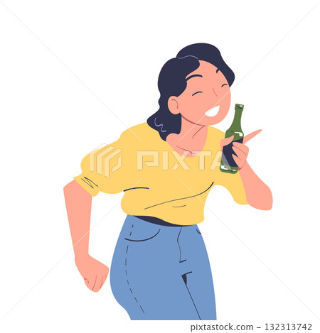 Woman with Alcohol Drink and Beverage in Bottle Vector Illustration Woman with Alcohol Drink and Beverage in Bottle Vector Illustration 132313742