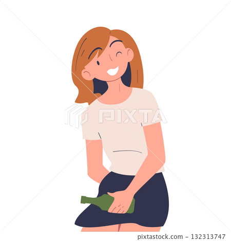 Woman with Alcohol Drink and Beverage in Bottle Vector Illustration 132313747