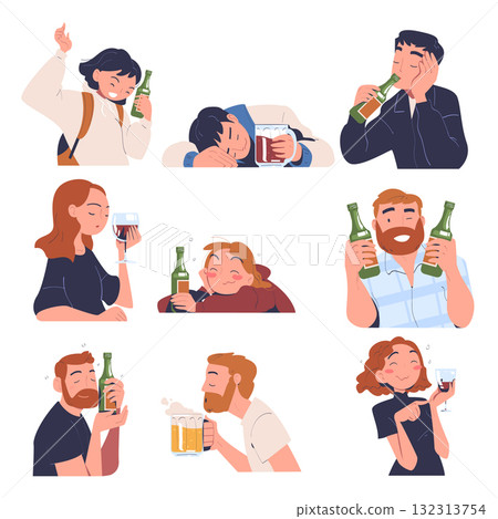 People with Alcohol Drink and Beverage Vector Set 132313754