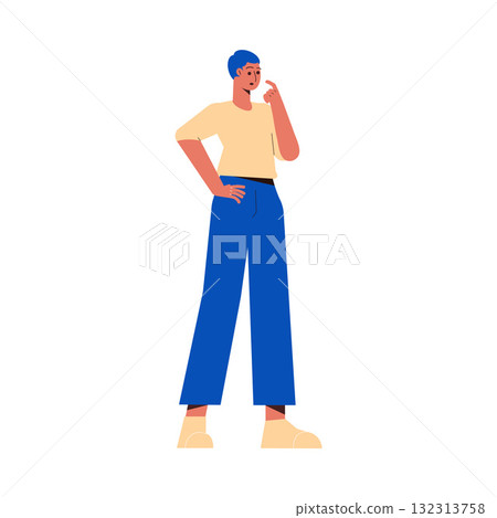 Thoughtful Man Thinking Try to Solve Problem Vector Illustration 132313758