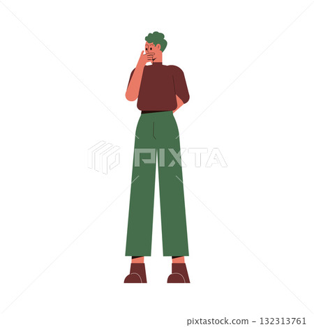 Thoughtful Man Thinking Try to Solve Problem Vector Illustration 132313761