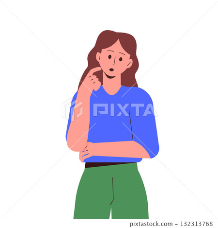 Thoughtful Woman Thinking Try to Solve Problem Vector Illustration 132313768