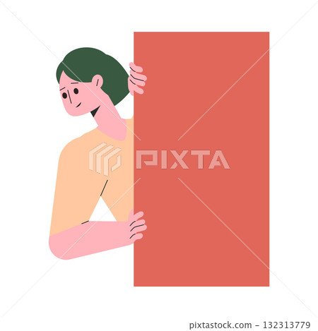 Woman Character Peeking Out Shape and Looking Vector Illustration Woman Character Peeking Out Shape and Looking Vector Illustration 132313779