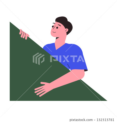 Man Character Peeking Out Shape and Looking Vector Illustration 132313781