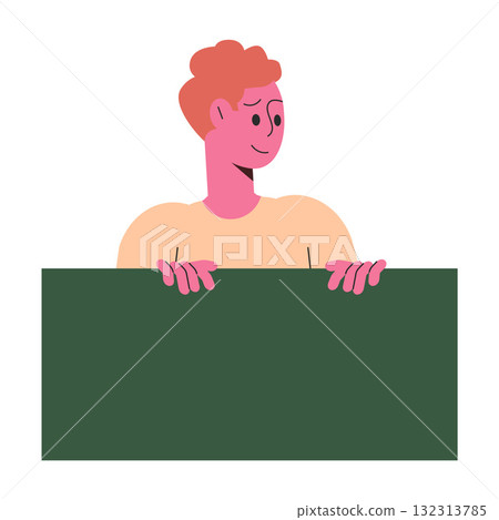 Man Character Peeking Out Shape and Looking Vector Illustration 132313785