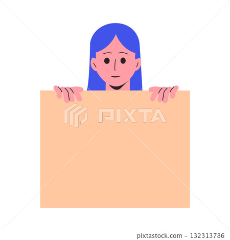 Woman Character Peeking Out Shape and Looking Vector Illustration Woman Character Peeking Out Shape and Looking Vector Illustration 132313786
