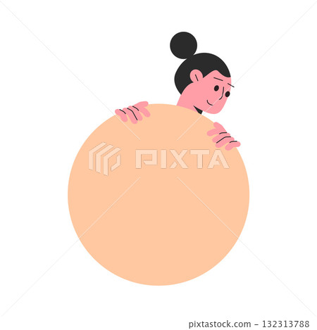 Woman Character Peeking Out Shape and Looking Vector Illustration 132313788