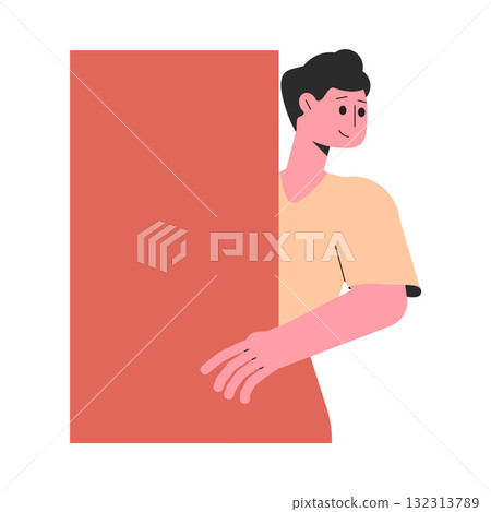 Man Character Peeking Out Shape and Looking Vector Illustration 132313789