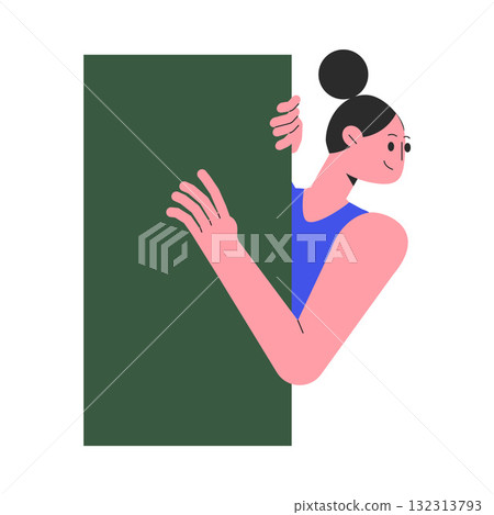 Woman Character Peeking Out Shape and Looking Vector Illustration 132313793