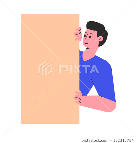 Man Character Peeking Out Shape and Looking Vector Illustration Man Character Peeking Out Shape and Looking Vector Illustration 132313794