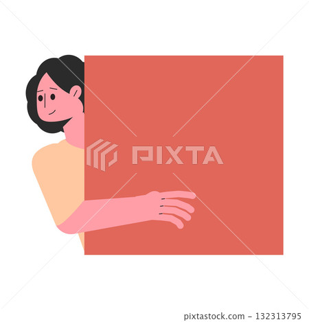 Woman Character Peeking Out Shape and Looking Vector Illustration Woman Character Peeking Out Shape and Looking Vector Illustration 132313795