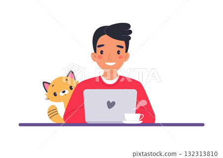 Man Character Online Have Distant Network Meeting and Communication Vector Illustration 132313810