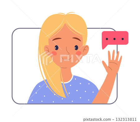 Woman Character Online Have Distant Network Meeting and Communication Vector Illustration 132313811