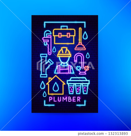 Plumbing Service Neon Flyer 132313893