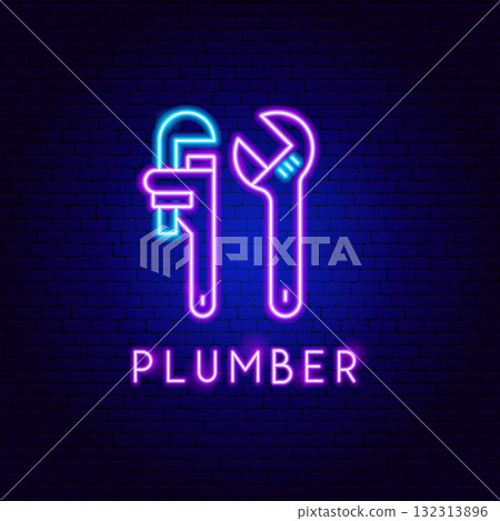Plumber Tools Neon Label Plumber Tools Neon Label 132313896