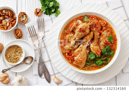 Chakhokhbili, Georgian chicken stew in a bowl Chakhokhbili, Georgian chicken stew in a bowl 132314160