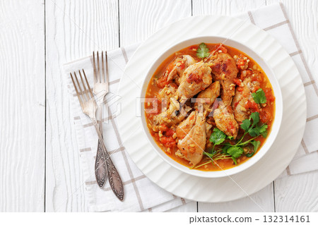 Chakhokhbili, Georgian chicken stew in a bowl Chakhokhbili, Georgian chicken stew in a bowl 132314161