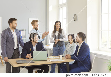 Business Team Working With Laptop In Office Meeting Business Team Working With Laptop In Office Meeting 132314243