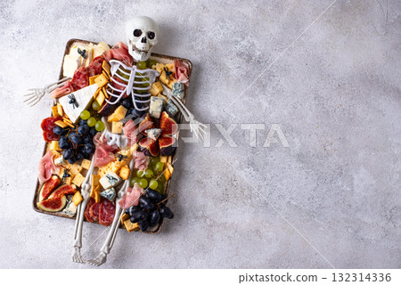 Assortment of cheese and meat appetizers 132314336