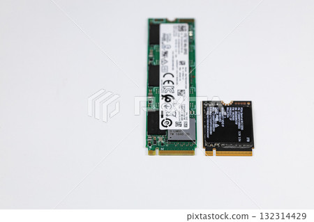 NVME PCIe solid-state drive in the M.2 2230 and 2280 form factor isolated on white background. 132314429