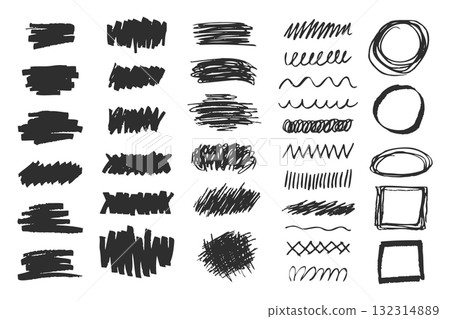 Black hand drawn marker strokes, lines, and geometric doodle shapes Black hand drawn marker strokes, lines, and geometric doodle shapes 132314889