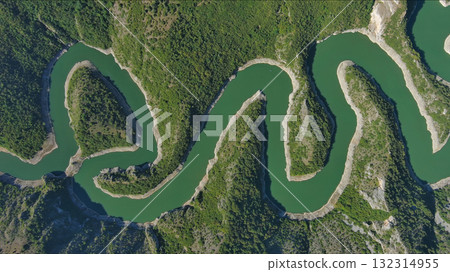 Curved meanders in canyon of Uvac river Serbia 132314955