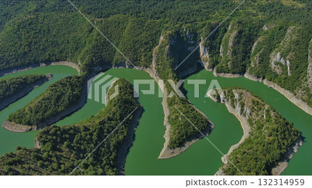 Curved meanders in canyon of Uvac river Serbia 132314959