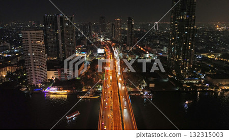 Skyscrapers in Bangkok city and river at night 132315003