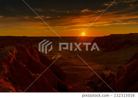 Bayanzag flaming cliffs at sunset in Mongolia Bayanzag flaming cliffs at sunset in Mongolia 132315016