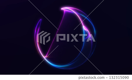 Neon glowing colorful sphere with smooth gradient light reflections on dark background. Abstract luminous orb illustration. 132315090