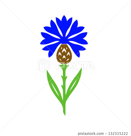 Stylized cornflower symbol. Cornflower flower logo. hand drawn. Not AI, Vector illustration Stylized cornflower symbol. Cornflower flower logo. hand drawn. Not AI, Vector illustration 132315222
