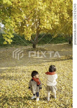 Kid playing in autumn park 132315243