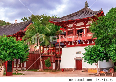 A traditional stone bridge with red lanterns in Nianshan Park, Sanya, Hainan, China. A traditional stone bridge with red lanterns in Nianshan Park, Sanya, Hainan, China. 132315250