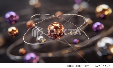 A radiant atom's core encircled by rings of luminous energy 132315392