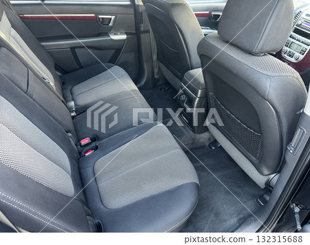 Comfortable and spacious backseat of a modern vehicle with clean upholstery and sleek design 132315688