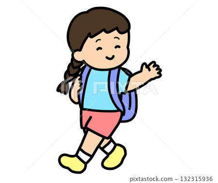 Asian girl waving goodbye Asian girl waving goodbye 132315936