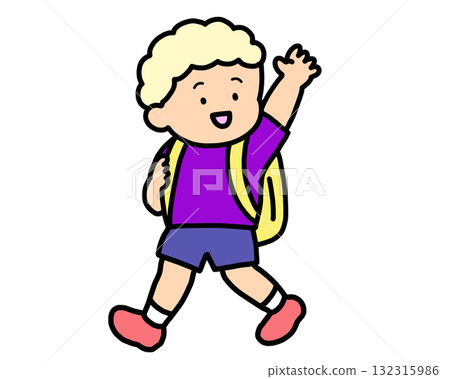 A blonde boy waving goodbye A blonde boy waving goodbye 132315986