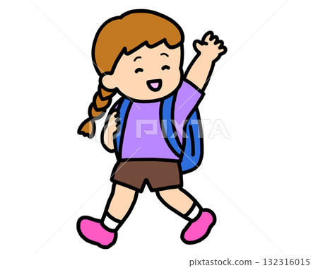 A brown-haired girl waving her hand 132316015