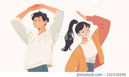 一對夫婦在白色背景上做瑜伽姿勢的健康清爽插圖“生成人工智能” 132316340