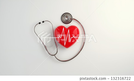 Heart and stethoscope representing heartbeat and health 132316722