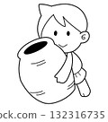 Monochrome illustration of a boy holding a cute bottle Monochrome illustration of a boy holding a cute bottle 132316735