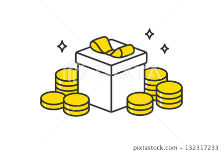 Piles of coins and a diagonal gift box [Vector illustration material] 132317233
