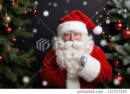 Girl in Santa Claus costume opening presents Girl in Santa Claus costume opening presents 132317295