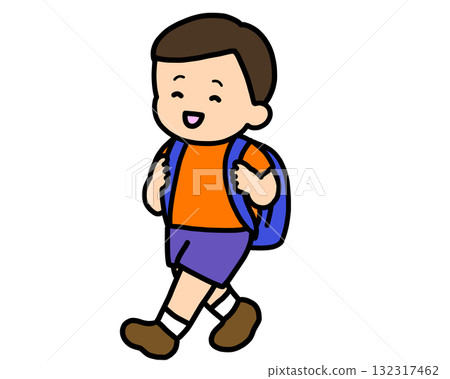 Asian boy walking home 132317462