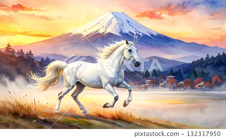 A fantastic sunrise over Hakuba and Mount Fuji | Japanese-style New Year's illustration for the Year of the Horse A fantastic sunrise over Hakuba and Mount Fuji | Japanese-style New Year's illustration for the Year of the Horse 132317950