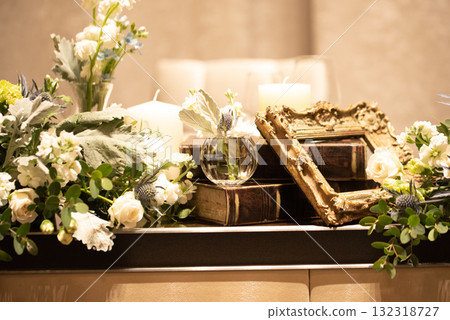 Image of flowers and interior decoration on the table 132318727