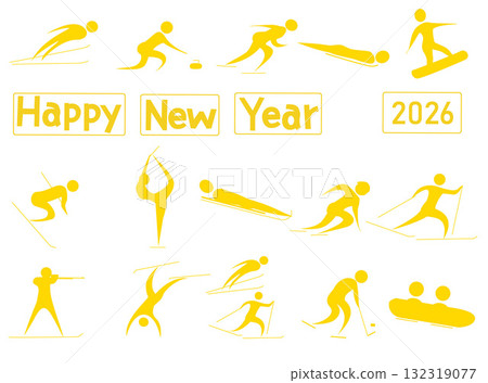 2026 年新年賀卡上的運動員圖標 132319077