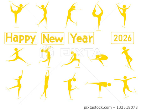 2026 年新年賀卡上的運動員圖標 132319078