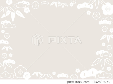 Japanese pattern frame background with pine, bamboo, and plum motifs (white and beige) 132319239