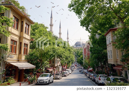 Stunning View of Historic Istanbul with Majestic Mosque and Vibrant City Life at Sunny Day Stunning View of Historic Istanbul with Majestic Mosque and Vibrant City Life at Sunny Day 132319377